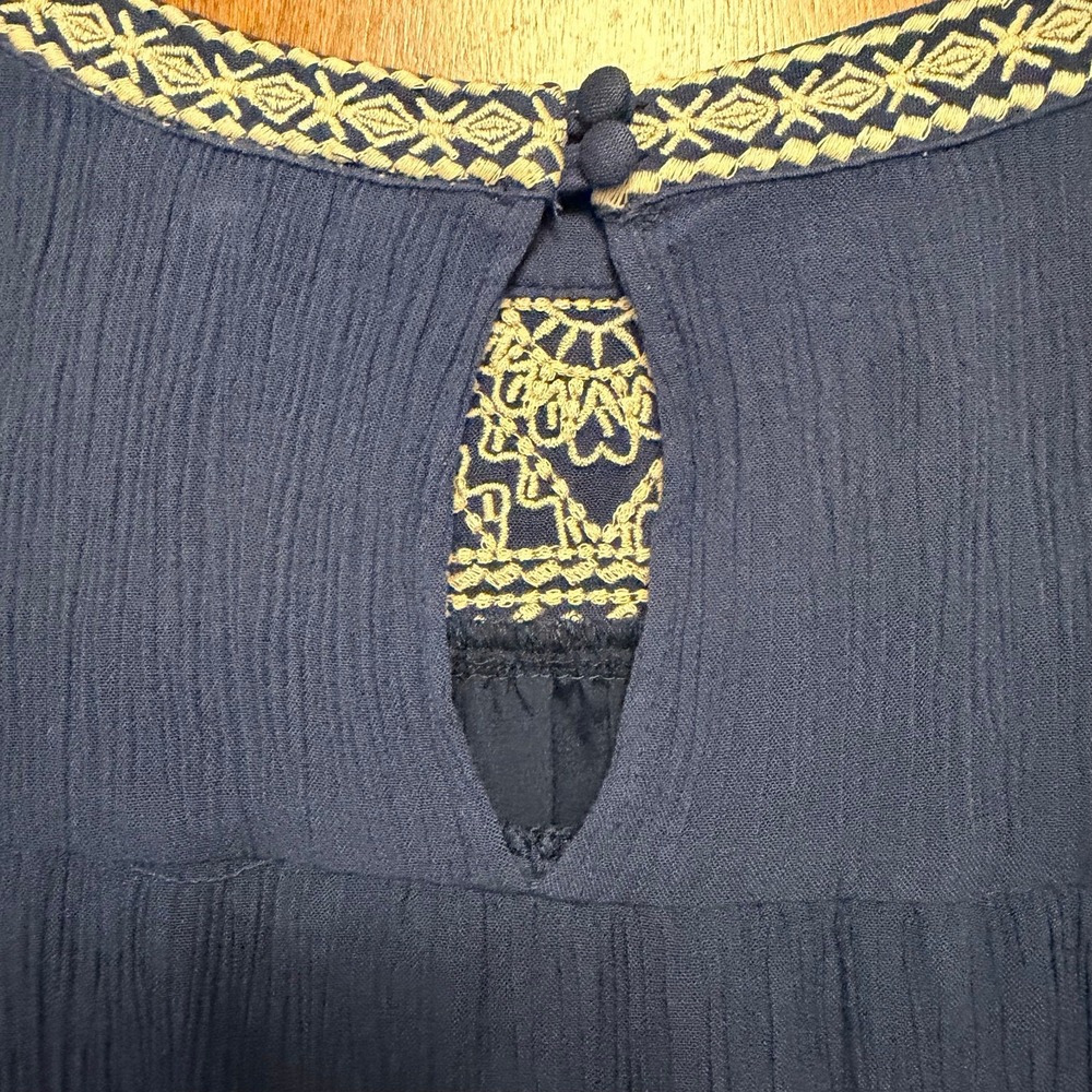 Lucky Brand Blue Embroidered Gauze Shift Dress Womens Small Boho Short Sleeve - Picture 6 of 8